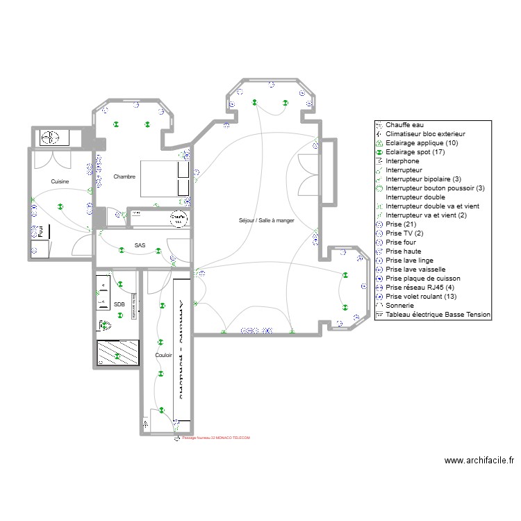 BLANC CASTEL TUBAGE SOL. Plan de 12 pièces et 77 m2