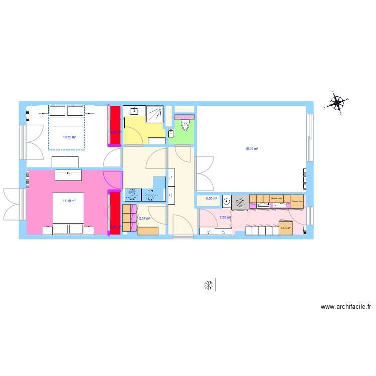 Capitou V3. Plan de 14 pièces et 69 m2