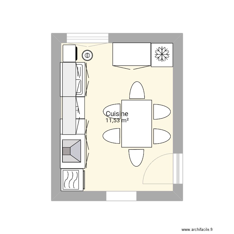 Cuisine. Plan de 1 pièce et 12 m2