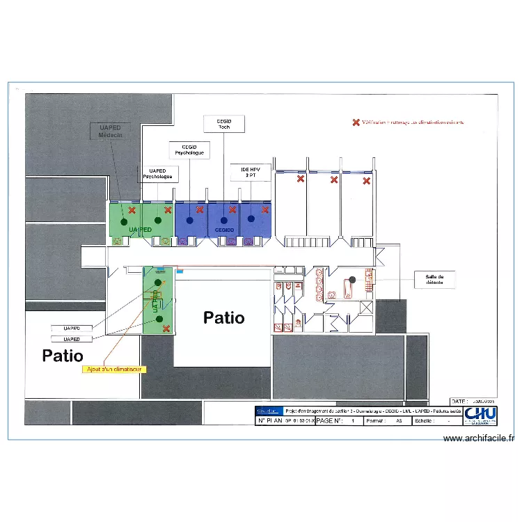 CHU Pavillion 3 R+1. Plan de 