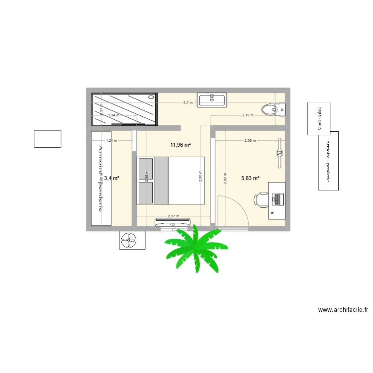 projet hikka6. Plan de 3 pièces et 21 m2