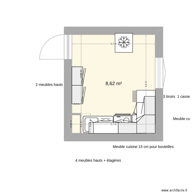 cuisine Damozane Nouvelle 3. Plan de 1 pièce et 9 m2