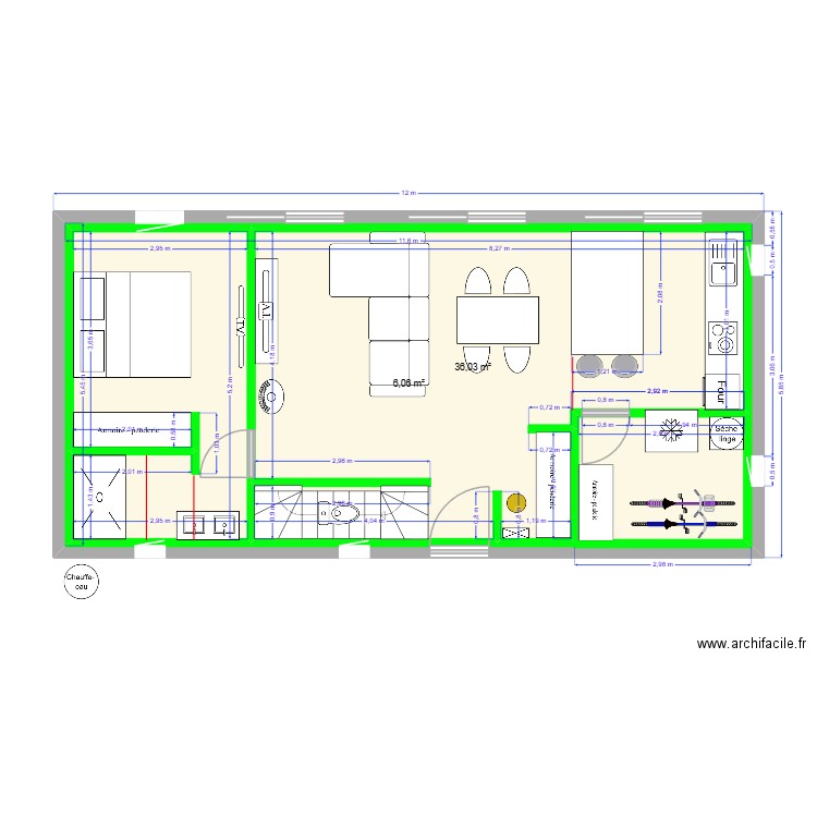 V1 Maison. Plan de 3 pièces et 114 m2