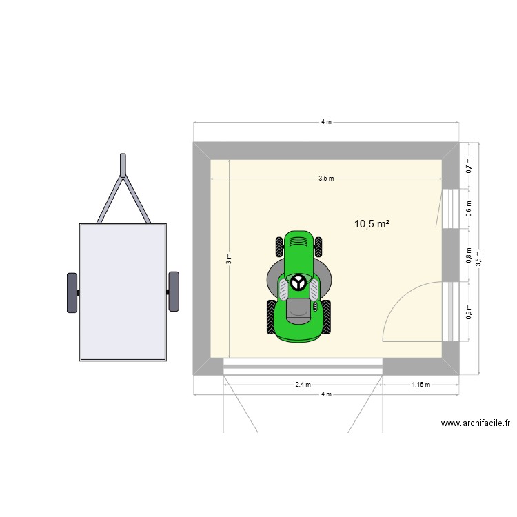 cabanon. Plan de 1 pièce et 11 m2