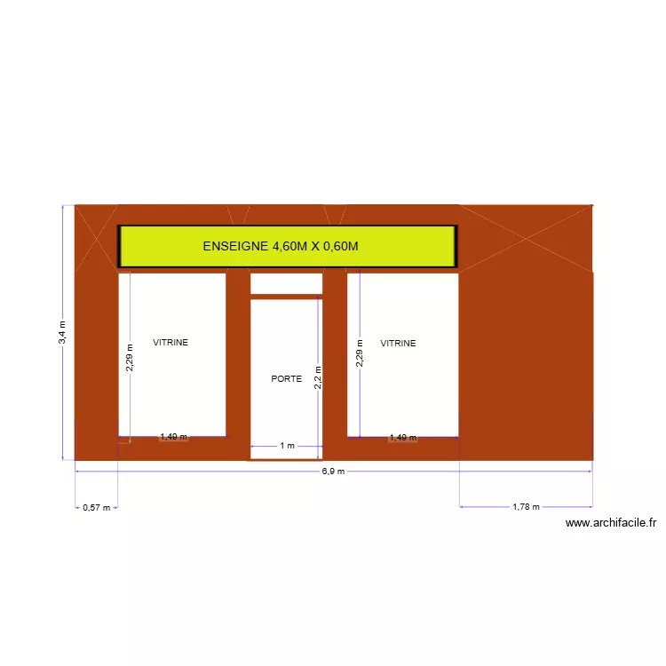 FACADE AVEC ENSEIGNE. Plan de 