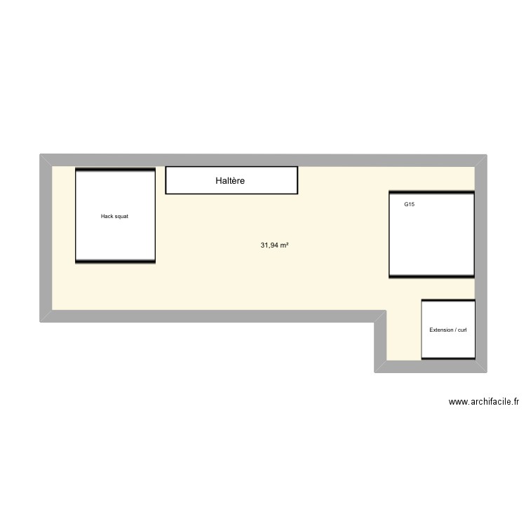 Salle de sport v2. Plan de 1 pièce et 32 m2