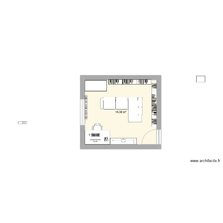 bureau 3. Plan de 1 pièce et 14 m2