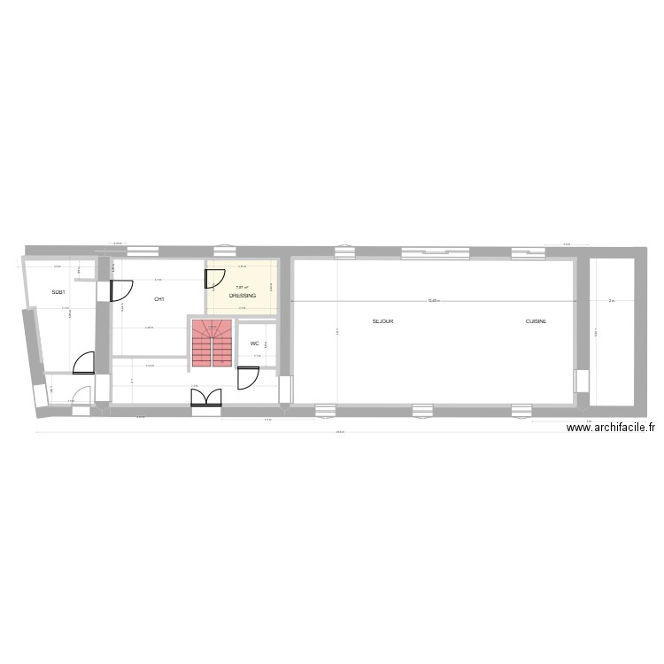 cotation des pièces. Plan de 3 pièces et 24 m2