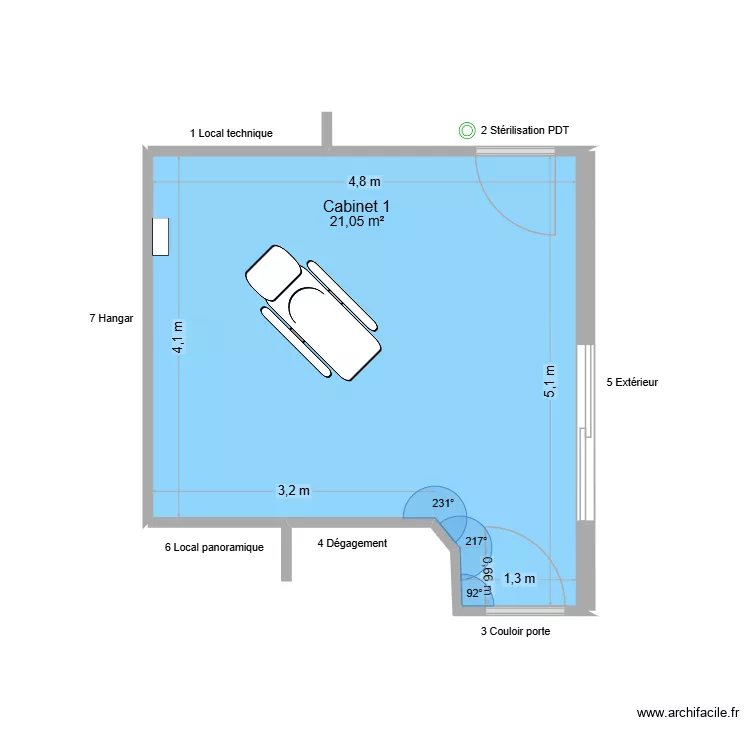 31185 Cabinet 1. Plan de 1  et 21 m²
