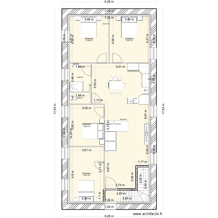 plan boulangeroe. Plan de 11 pièces et 110 m2
