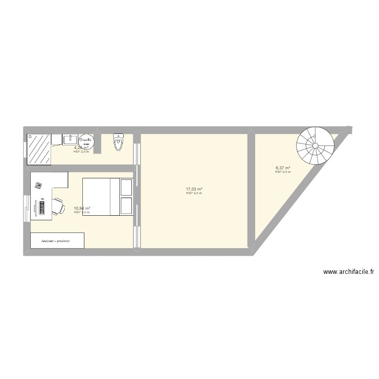 garage + T2. Plan de 4 pièces et 39 m2