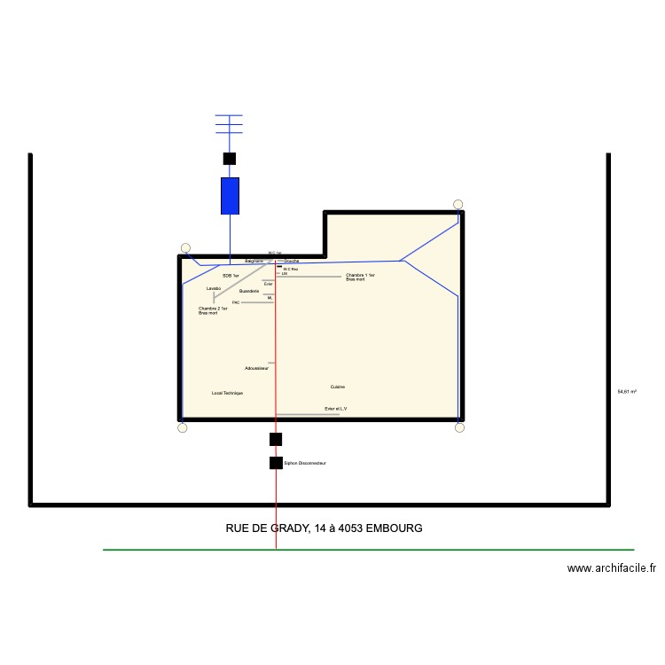 grady. Plan de 1 pièce et 55 m2