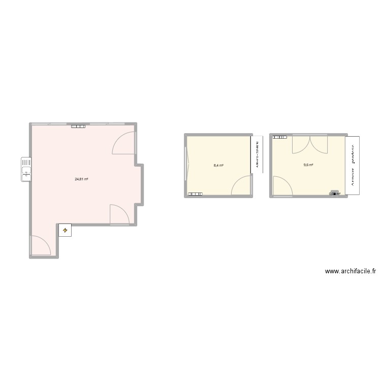 util. Plan de 4 pièces et 43 m2