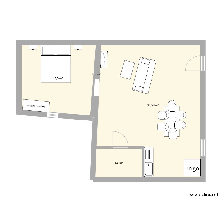 logement 9 T2. Plan de 4 pièces et 52 m2