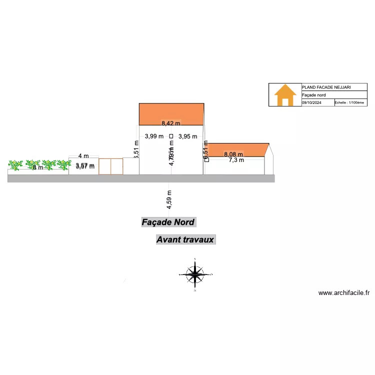 façade nord . Plan de façade nord . Plan de