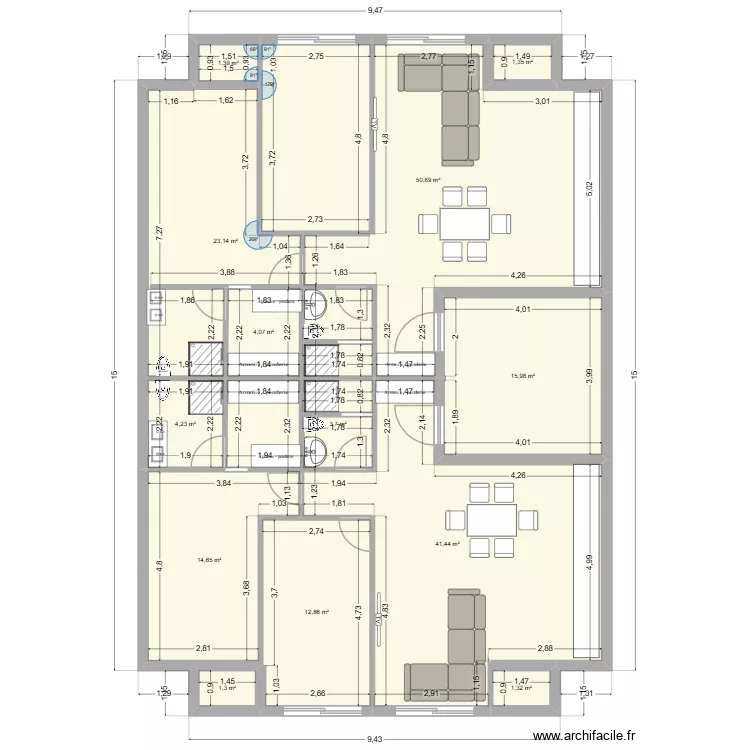 Massar 2 er etage. Plan de 13 Pièces et 176 m²