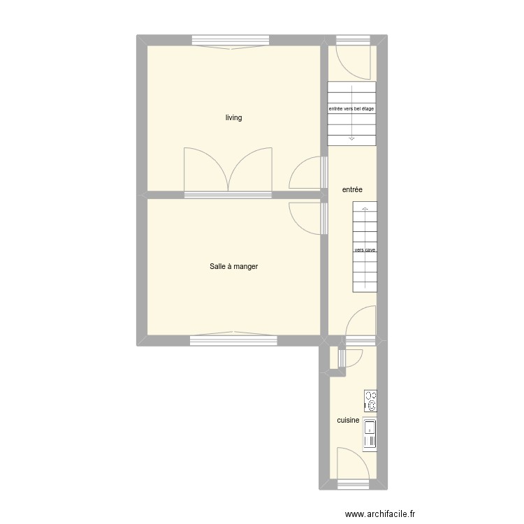 REZ de chaussée. Plan de 5 pièces et 44 m2