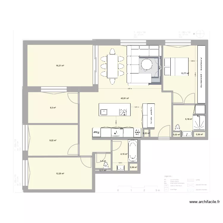 Plan de Base L+G meubl&eacute;6. Plan de 14  et 117 m²