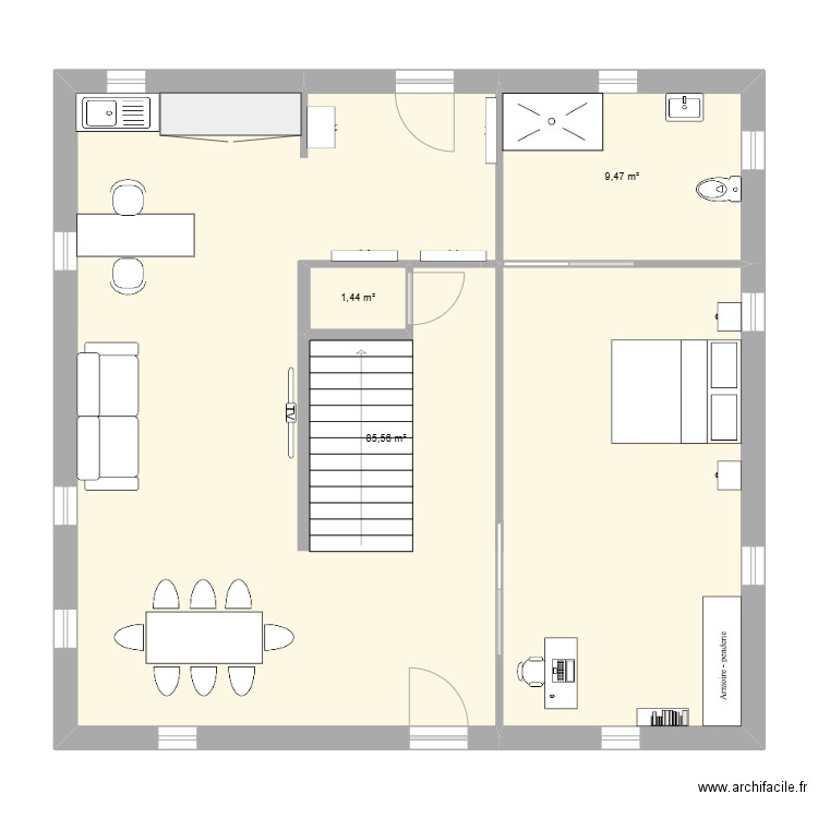 plan PMR. Plan de 3 pièces et 96 m2