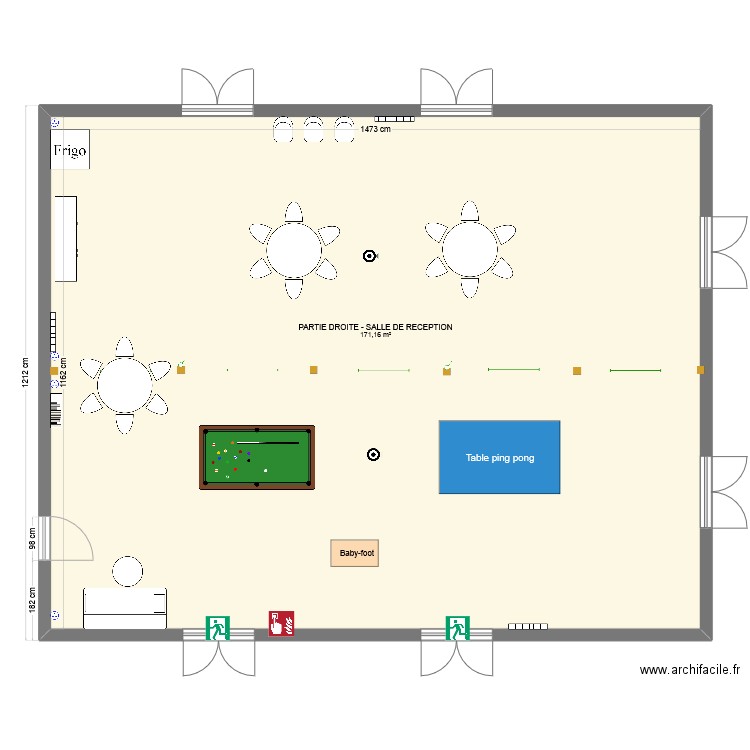 RDC PARTIE SALLE DE RECEPTION. Plan de 1 pièce et 171 m2