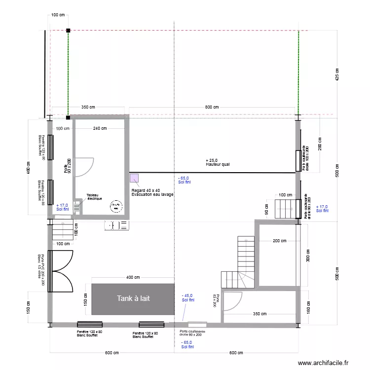 Salle de traite. Plan de 