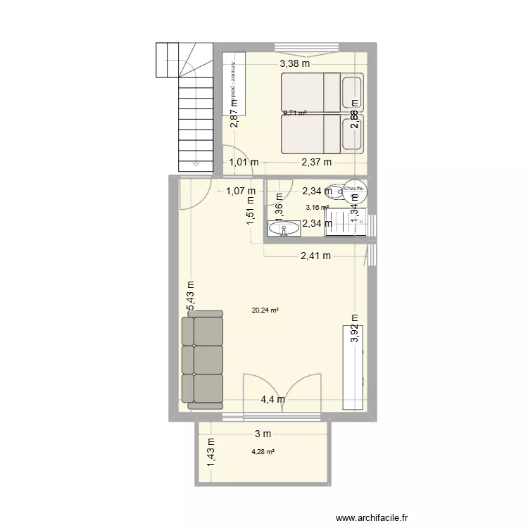 ESCALA 1.2. Plan de 4  et 37 m²