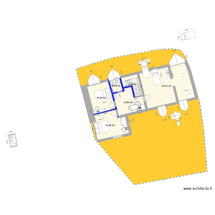 PRIEUX intérieur 1ER studio et trois chambres ter. Plan de 6 pièces et 66 m2