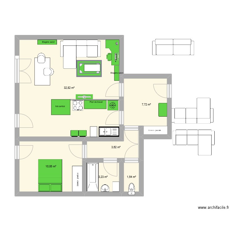 appart saulx 1. Plan de 6 pièces et 60 m2