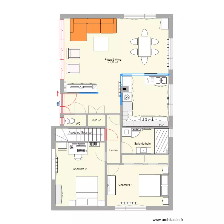 Maison du Tr&eacute;port - Projet R&eacute;nov. Plain-Pied -cuisine 4. Plan de 
