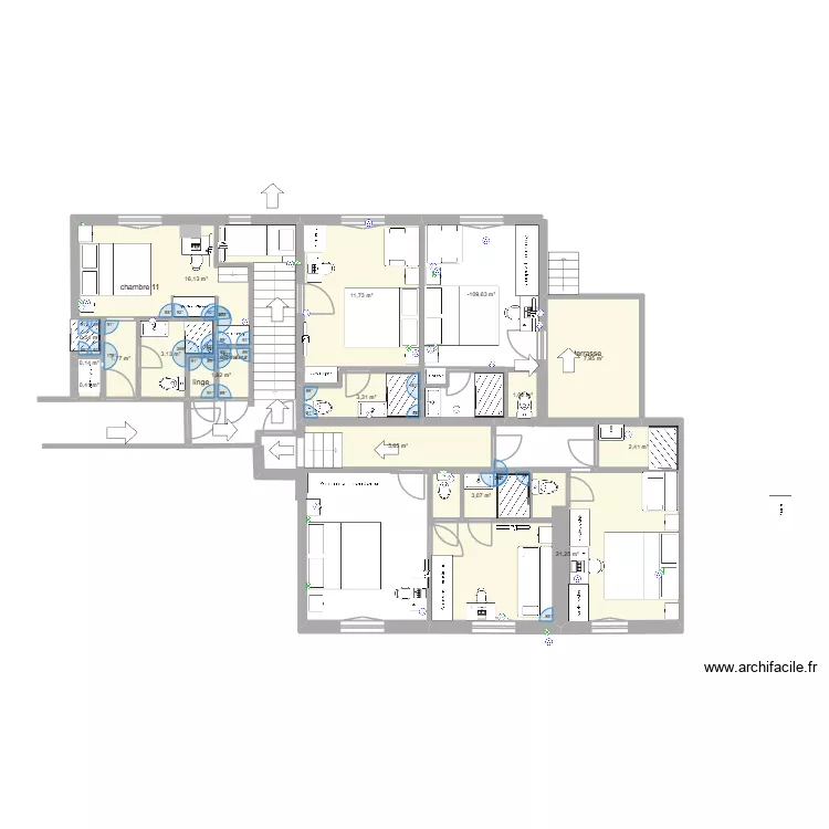 chambre 1er etage n 21. Plan de 16 pièces et 92 m² chambre 1er etage n 21. Plan de 16 pièces et 92 m²