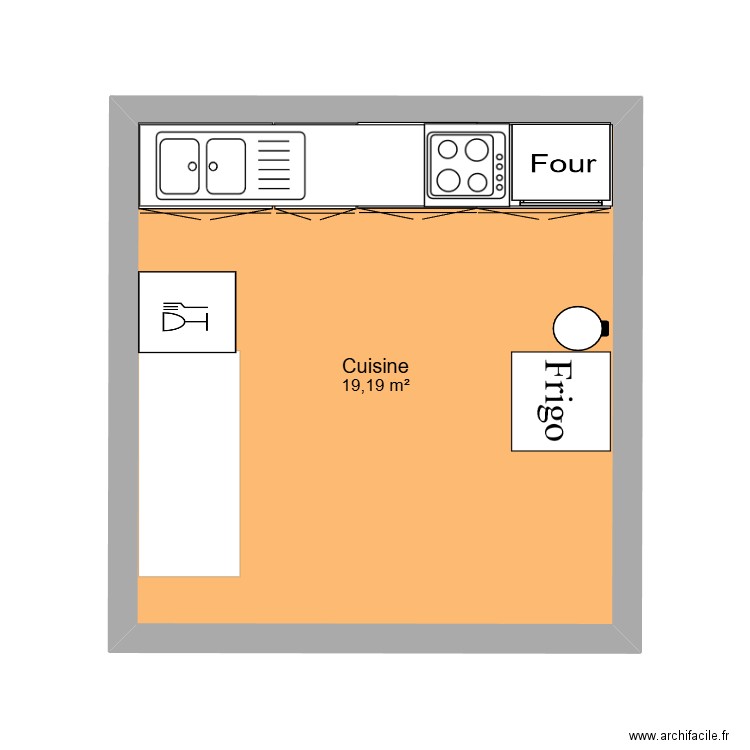 cuissin. Plan de 1 pièce et 19 m2