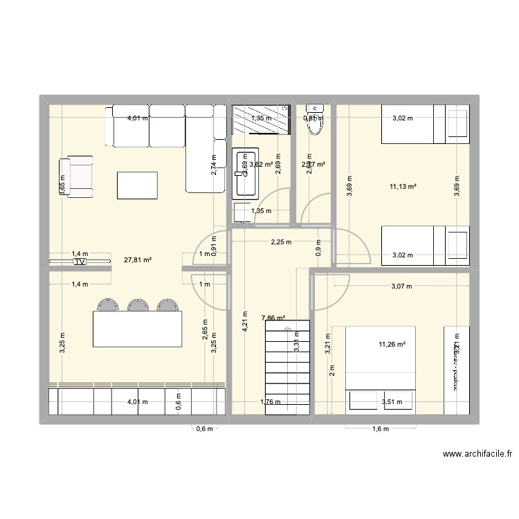 PLAN 3. Plan de 6 pièces et 64 m2
