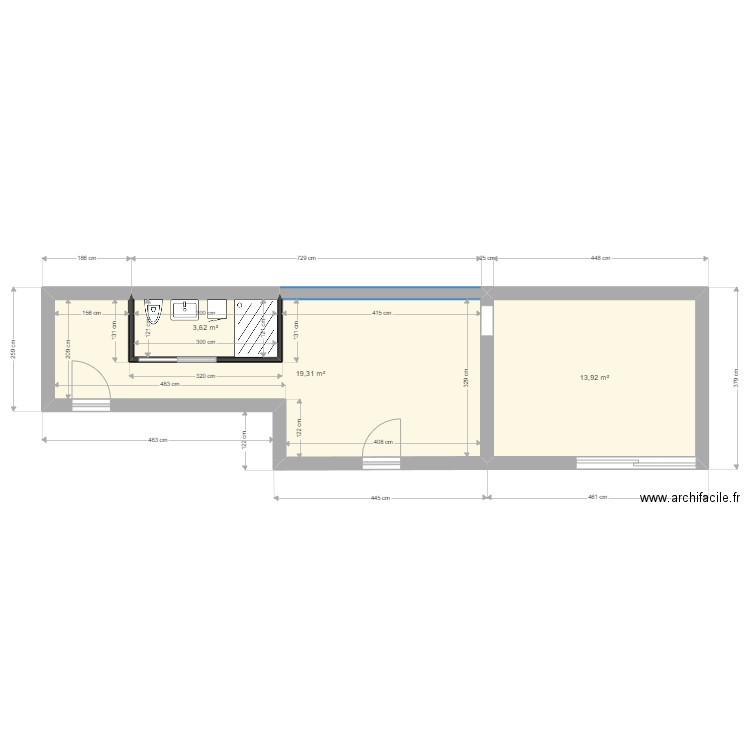 Maison02. Plan de 3 pièces et 37 m2