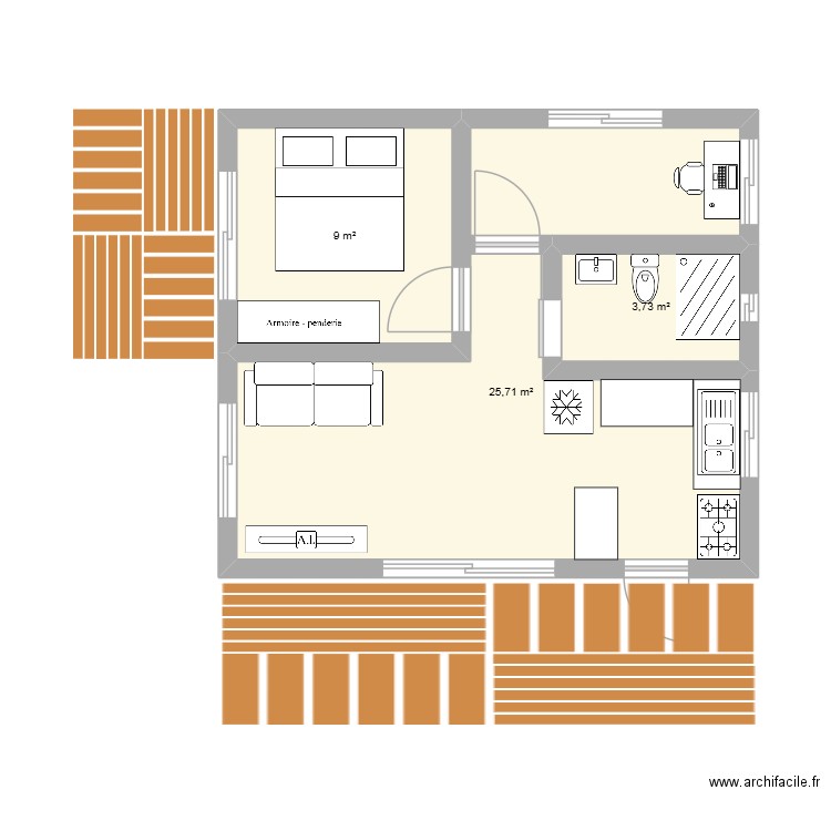 7x6. Plan de 3 pièces et 38 m2