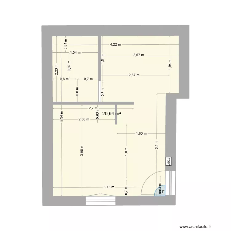 STUDIO BA13. Plan de 1 Pièce et 21 m² STUDIO BA13. Plan de 1 Pièce et 21 m²