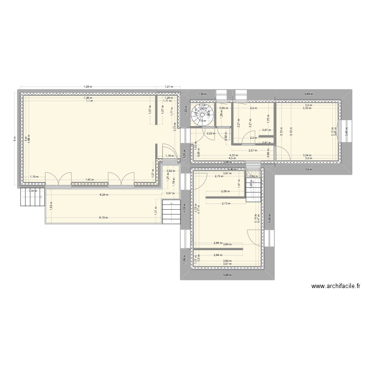 RDC placo. Plan de 10 pièces et 94 m2