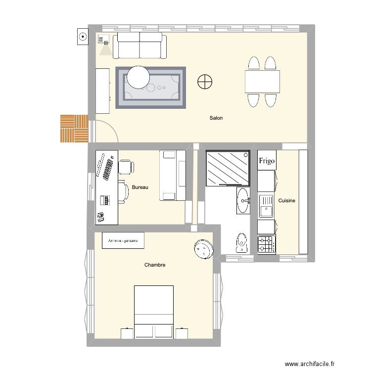Depa Narvarte. Plan de 5 pièces et 61 m2