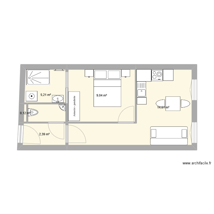 RIBERO PONT V1. Plan de 5 pièces et 31 m2