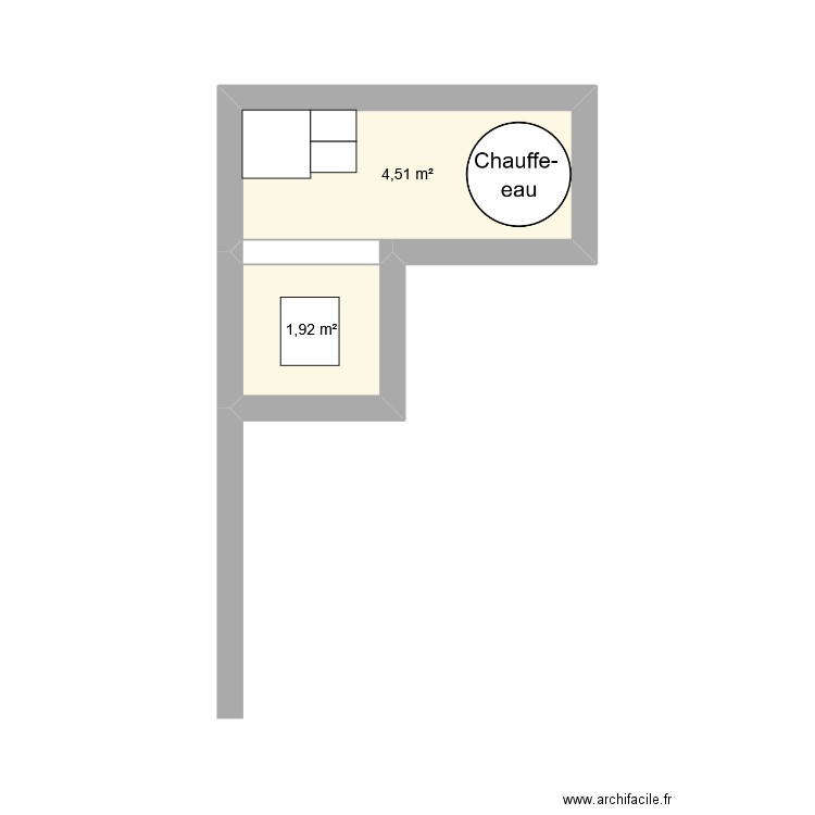 chauferire. Plan de 2 pièces et 6 m2