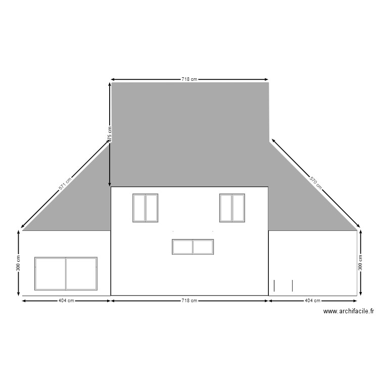 LOAS PLAN DE FACADE AVANT . Plan de 3 pièces et 50 m2