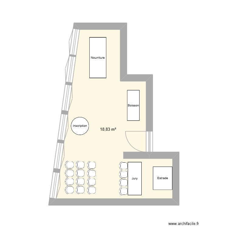 Plan de salle Projet NDRC 2. Plan de 1 pièce et 19 m2