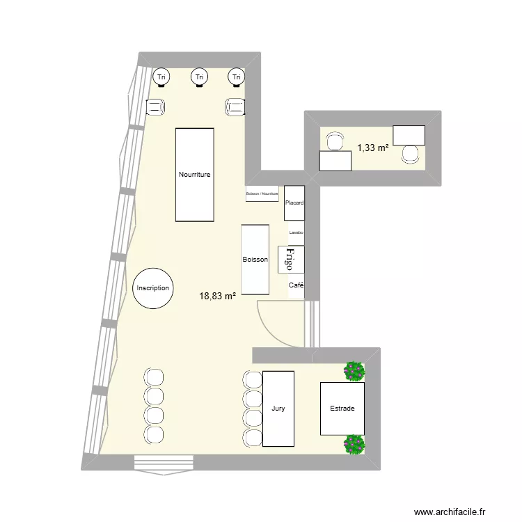 Plan de salle Projet NDRC 2. Plan de 2 pièces et 20 m²