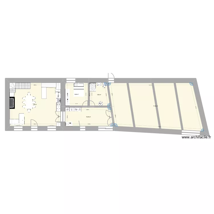grange. Plan de 5  et 145 m²