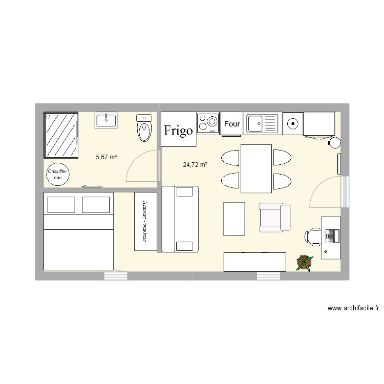 Studio. Plan de 0 pièce et 0 m2