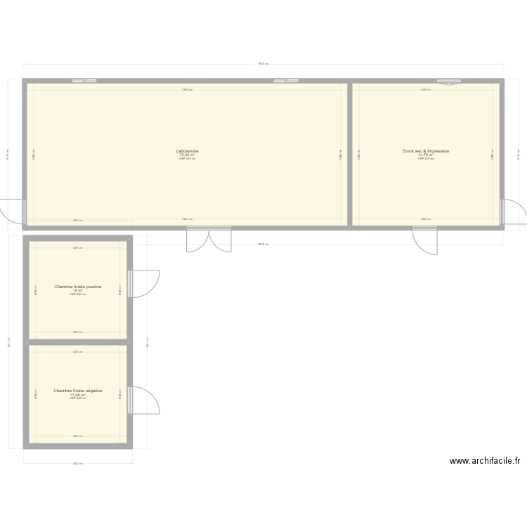 Planl Labo Chambre froides en panneaux isolants. Plan de 4 pièces et 142 m2