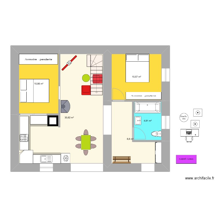 les iris. Plan de 7 pièces et 65 m2