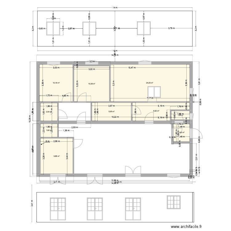 kervao1. Plan de 10 pièces et 76 m2