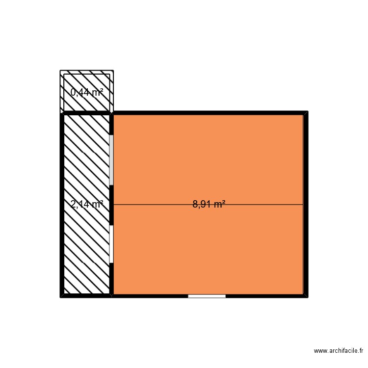 Cabane vu du haut avec toit. Plan de 3 pièces et 11 m2