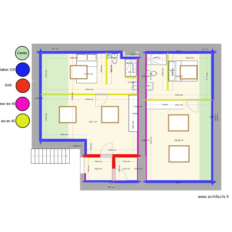 Plan complet comble macon 3. Plan de 20 pièces et 84 m2