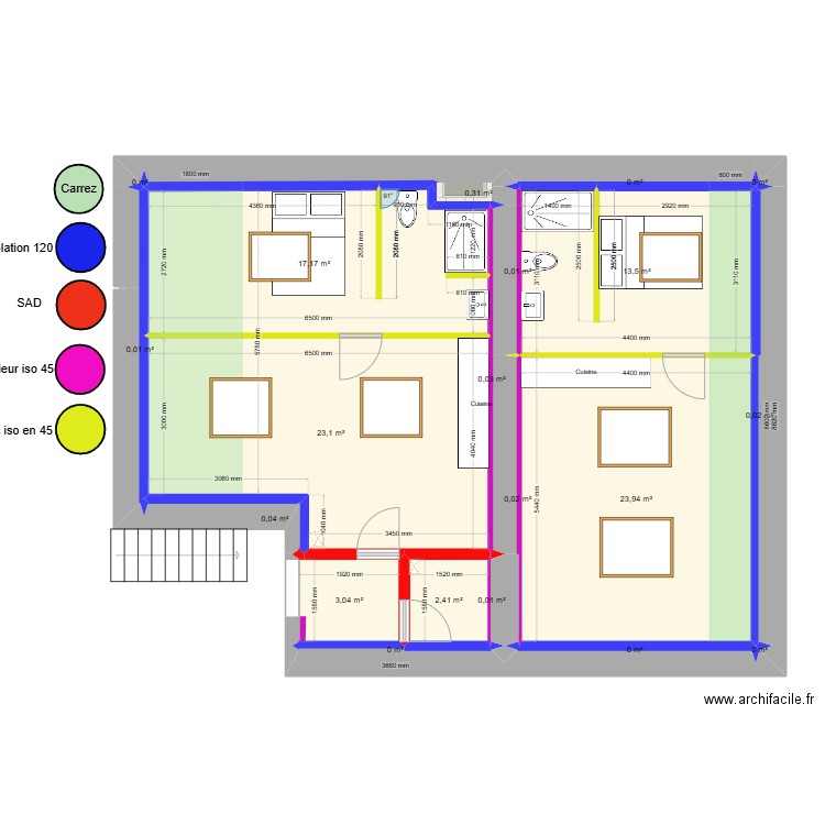 Plan complet comble macon 3. Plan de 22 pièces et 83 m2